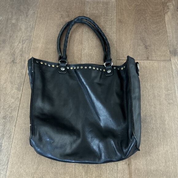 Patricia Nash Black Leather Tote – 12"x12", Silver/Gold Grommets, Shoulder Bag - Picture 1 of 4